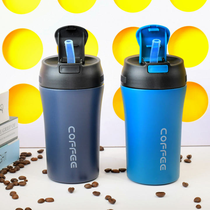 400ml luxury custom logo color printed double wall stainless steel coffee mug cup with straw lid Wholesale Distribution Center Customization