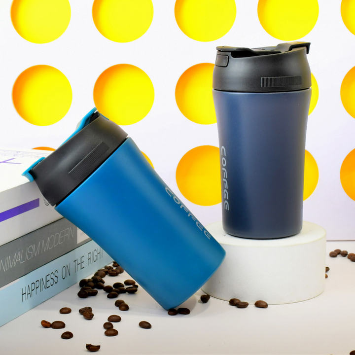 400ml luxury custom logo color printed double wall stainless steel coffee mug cup with straw lid Wholesale Distribution Center Customization