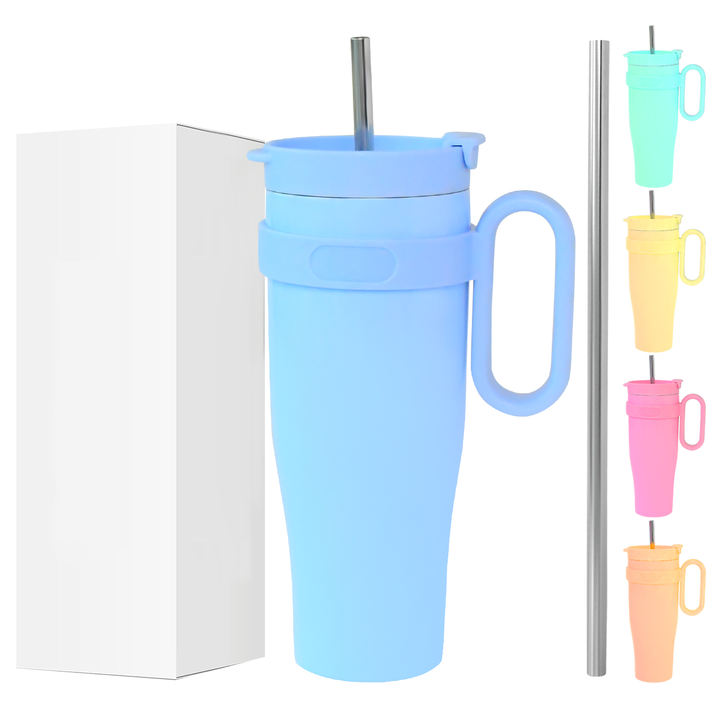 40oz  Environmentally friendly Portable double wall Thermal insulation stainless steel car cup with handle and straw Wholesale Bulk Supply