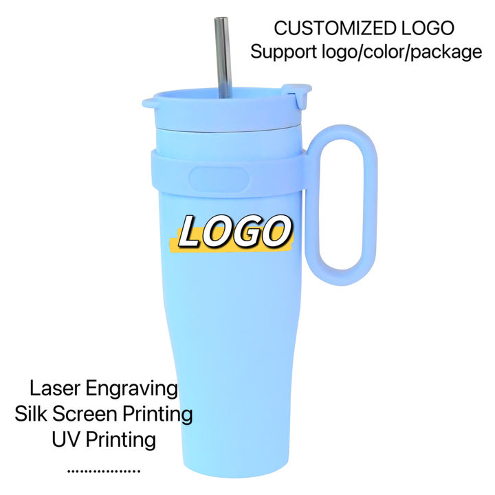 40oz  Environmentally friendly Portable double wall Thermal insulation stainless steel car cup with handle and straw Wholesale Bulk Supply