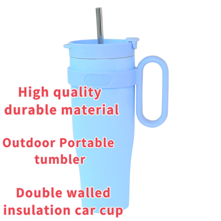40oz  Environmentally friendly Portable double wall Thermal insulation stainless steel car cup with handle and straw Wholesale Bulk Supply