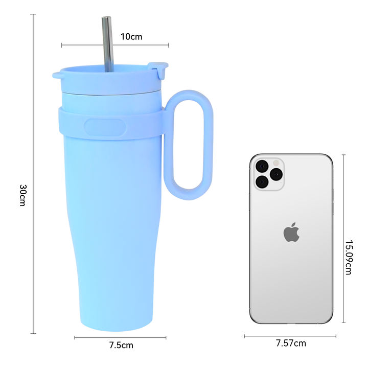 40oz  Environmentally friendly Portable double wall Thermal insulation stainless steel car cup with handle and straw Wholesale Bulk Supply