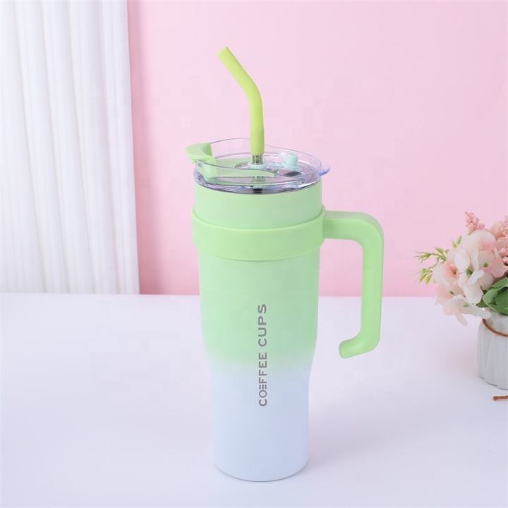 40oz coffee cup double wall sport gym mug Thermal insulation stainless steel tumbler with handle and straw China Industrial Supplier Chain
