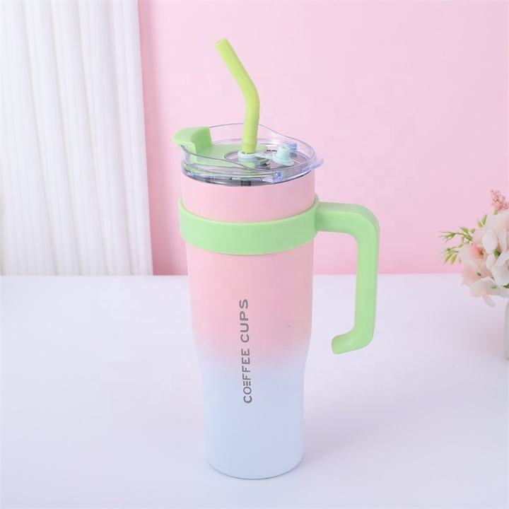 40oz coffee cup double wall sport gym mug Thermal insulation stainless steel tumbler with handle and straw China Industrial Supplier Chain