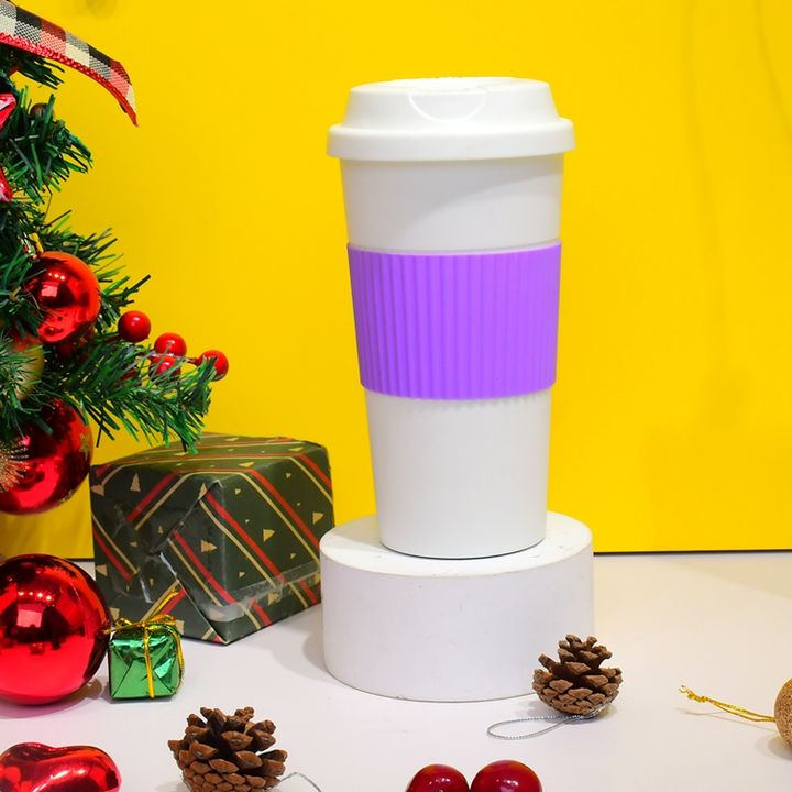 480ml/16oz Wholesale Eco Friendly Unbreakable double wall plastic coffee cup with With Silicone Protective Sleeve and Non-slip b High-Volume Manufacturing