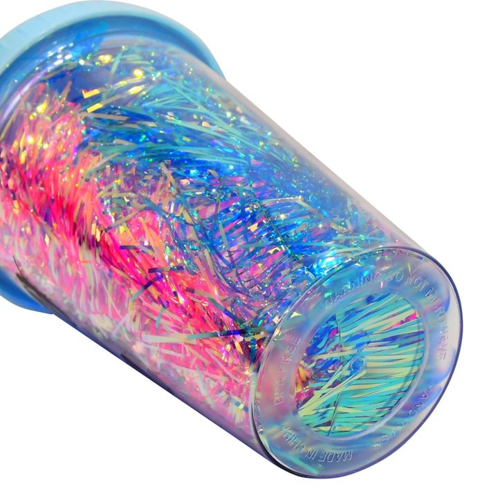 480ml/16oz customizable bpa free Multi-Colors Sparkling Handgrip Coffee Ribbon Cup with straw and clear Dome lid Private Label Manufacturing Innovation