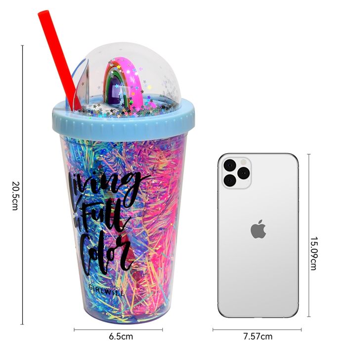 480ml/16oz customizable bpa free Multi-Colors Sparkling Handgrip Coffee Ribbon Cup with straw and clear Dome lid Private Label Manufacturing Innovation
