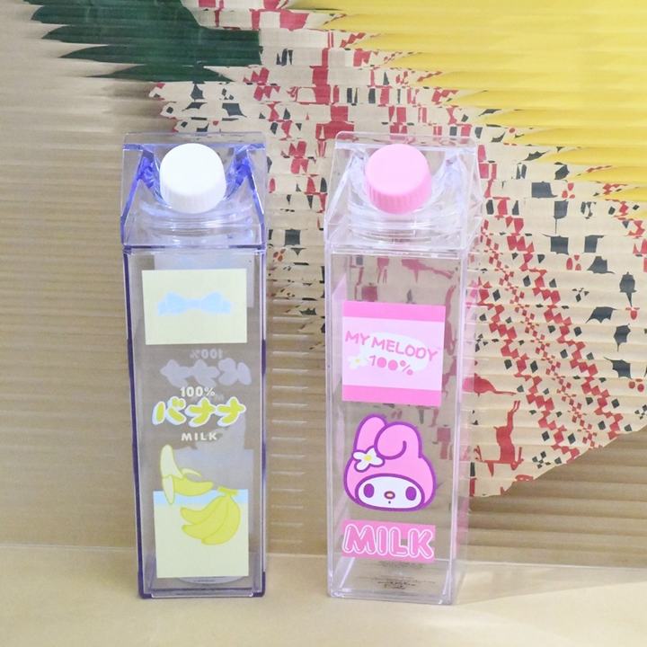 500ml Clear Milk Reusable Plastic Tumbler Cartoon Acrylic Milk Square Shaped Water Bottle Factory Wholesale Export