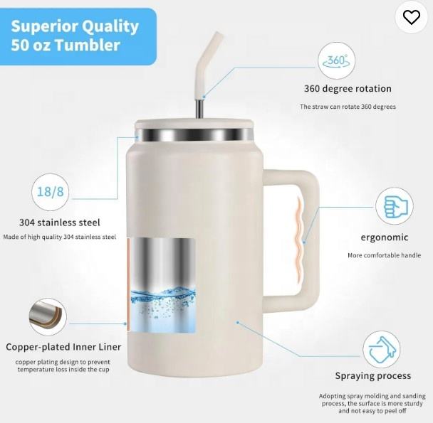 50oz portable 6 colors Double Wall Stainless Steel Vacuum Insulated Thermos Travel water cup with handle