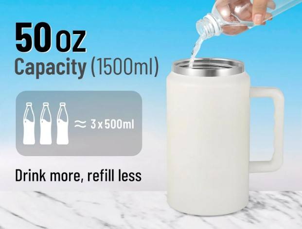 50oz portable 6 colors Double Wall Stainless Steel Vacuum Insulated Thermos Travel water cup with handle