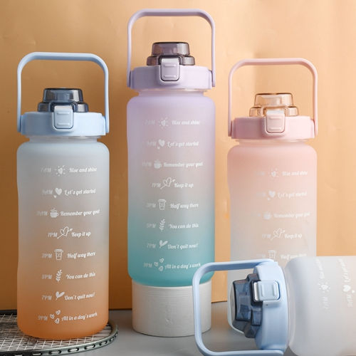 64oz/2l Gradient Color Bottles Kettle Travel Water Bottle with Motivational Time Marker Custom Plastic Sport Gym Outdoor Camping Direct Wholesale