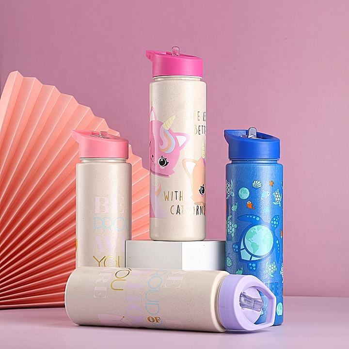 700ml wide mouth leakproof Eco-friendly bpa free custom cute plastic wheat straw biodegradable material water bottle Manufacturing Plant