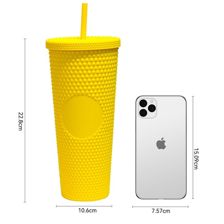 Available 24OZ Venti Iced Coffee Drinking Cups bulk 710ml/24oz Double Wall Insulated Plastic Studded Tumbler with lid straw