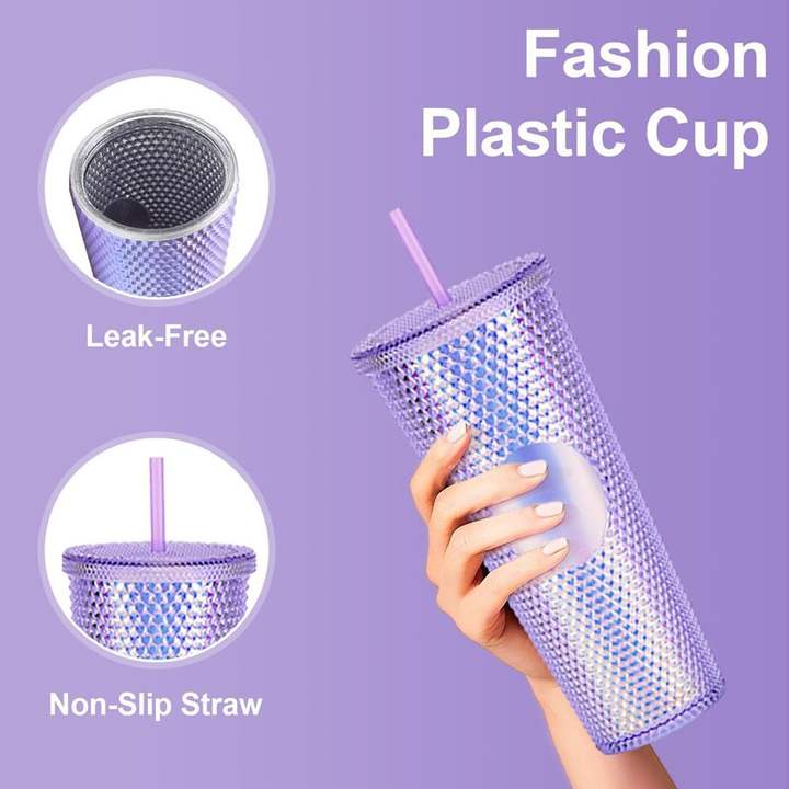 BPA Free Iced Coffee Cup Travel Mug Reusable Plastic Cups 24Oz diy Glitter Double Walled Insulated Tumblers with lid China Manufacturing Distributor