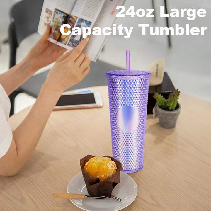 BPA Free Iced Coffee Cup Travel Mug Reusable Plastic Cups 24Oz diy Glitter Double Walled Insulated Tumblers with lid China Manufacturing Distributor