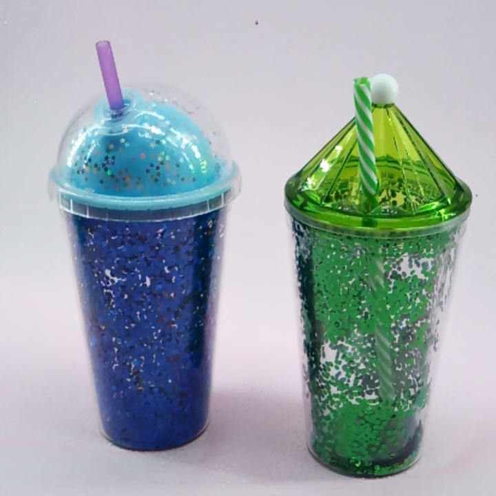 BPA free glitter paillette rhinestone mugs cup double wall plastic cup with lid and straw Industrial Wholesale
