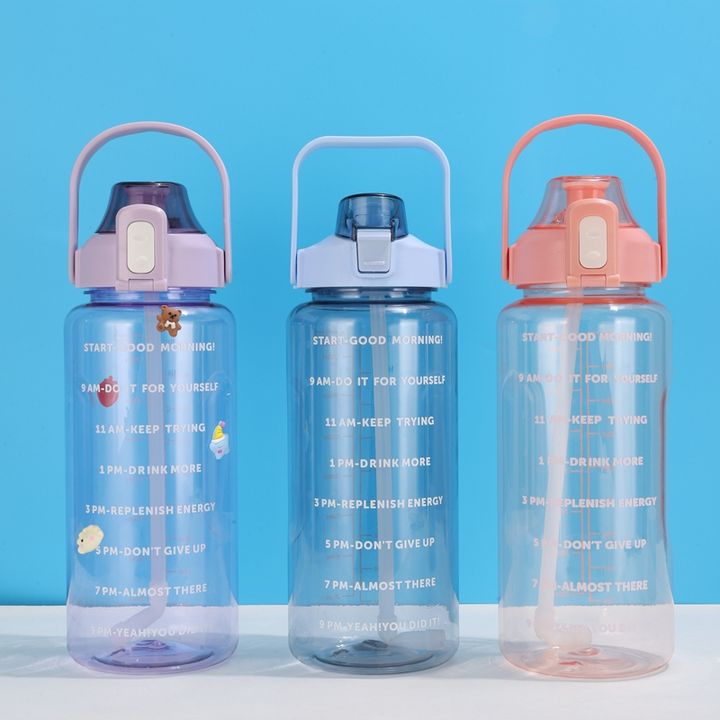 BSCI Large unisex Bpa Free Hydrating companion custom Plastic 2L Sport Motivational Water Bottle with straw China Supplier Custom Solutions