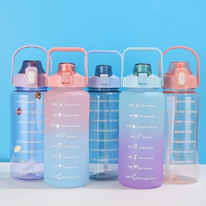 BSCI Large unisex Bpa Free Hydrating companion custom Plastic 2L Sport Motivational Water Bottle with straw China Supplier Custom Solutions