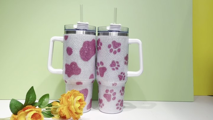 Bumper 40 Oz Travel Tumbler Water Cup Drinkware Modern  Blinged Rhinestone Stainless Steel Coffee Mugs with Handle Discount Factory