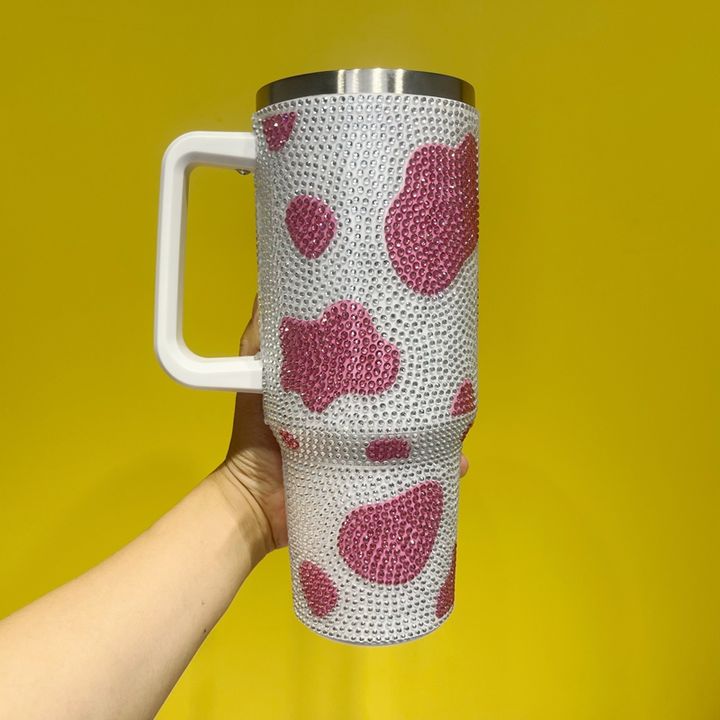 Bumper 40 Oz Travel Tumbler Water Cup Drinkware Modern  Blinged Rhinestone Stainless Steel Coffee Mugs with Handle Discount Factory