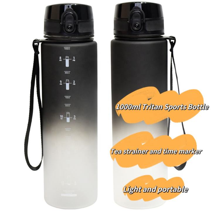 Cheap Tritan 1000ml Large Capacity BPA Free Sport Bottle Leak-proof with tea filter and time marker Manufacturing Services