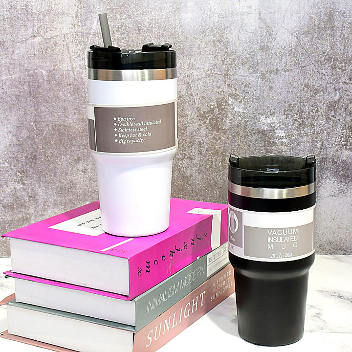 China Source factory 20oz Double wall Vacuum Insulated termos stainless steel coffee mugs with straw and lid Efficient Manufacturing Outlet