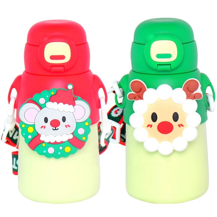 Christmas gift 500ml cute Food grade kids Thermos Bottle stainless steel water bottle with straw and exquisite gift box High-Quality Wholesale