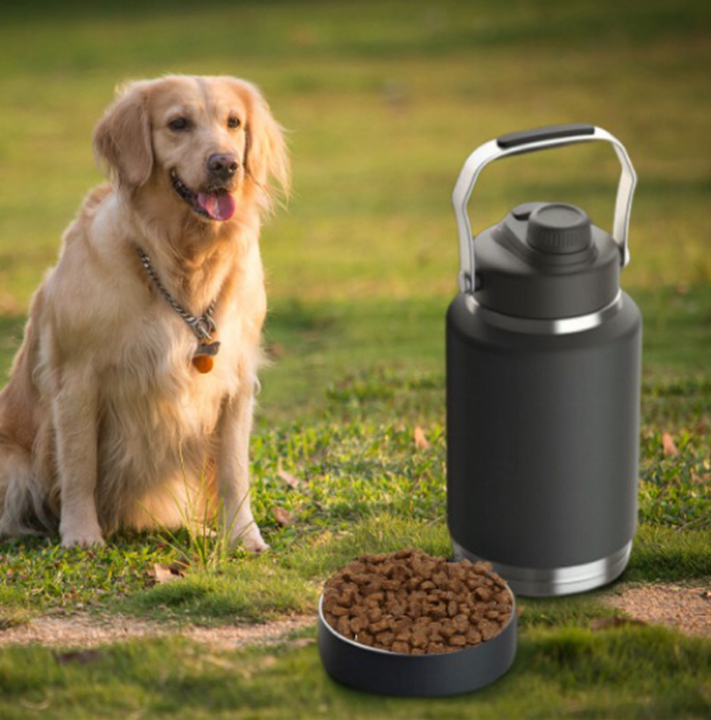 Creative 64oz large capacity wide mouth insulated gallon pot Food Feeder Stainless Steel Water Bottle portable cat and Dog Bowl Contract Manufacturing