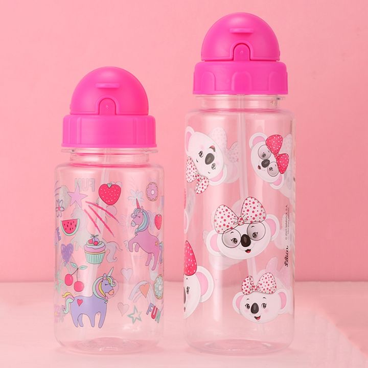 Custom 450ml/550ml cute cartoon drinking bottle Food grade Kids Water Bottle with straw lid and portable rope