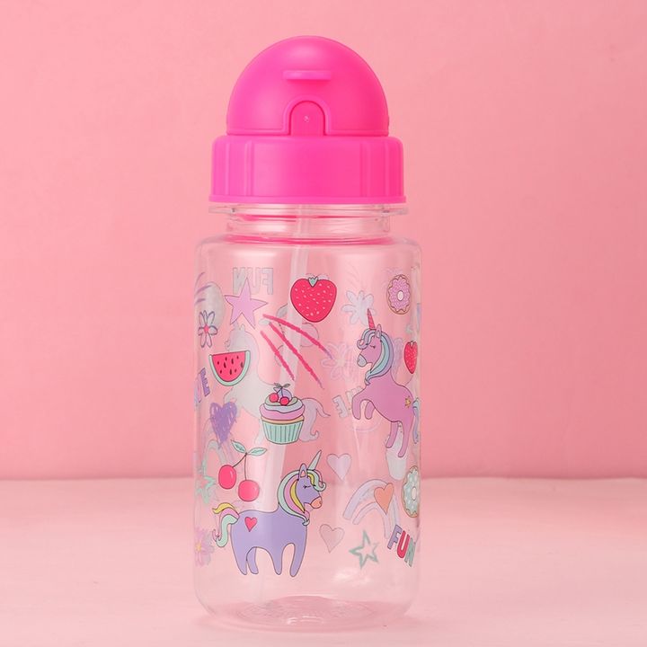 Custom 450ml/550ml cute cartoon drinking bottle Food grade Kids Water Bottle with straw lid and portable rope