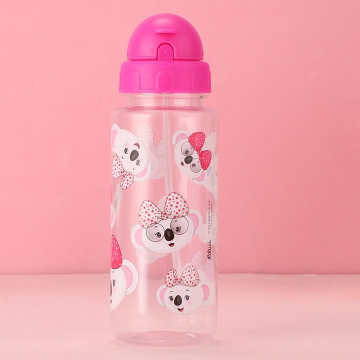 Custom 450ml/550ml cute cartoon drinking bottle Food grade Kids Water Bottle with straw lid and portable rope