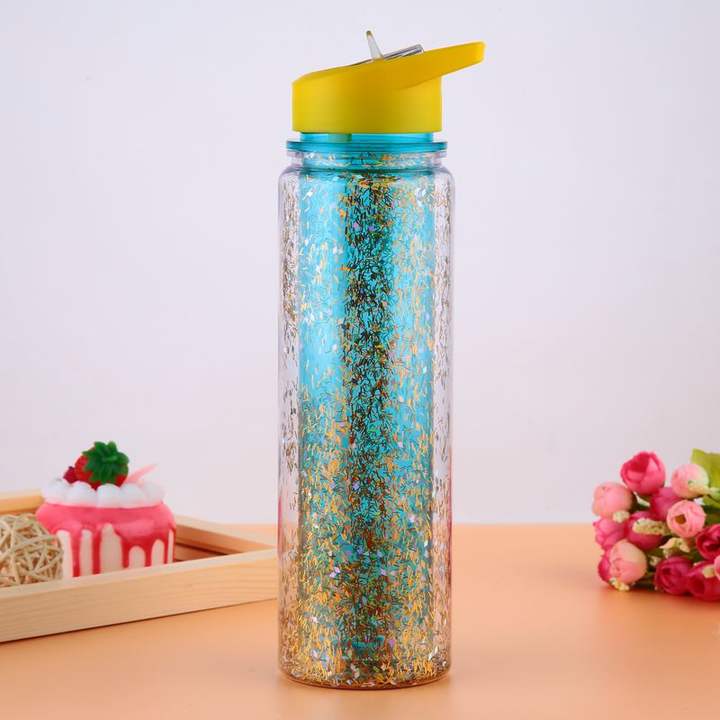 Custom Best Seller Glitter Fashion Straw Style Insulated Water Bottles Plastic For Festivals Double Wall Water Bottle Manufacturing Plant