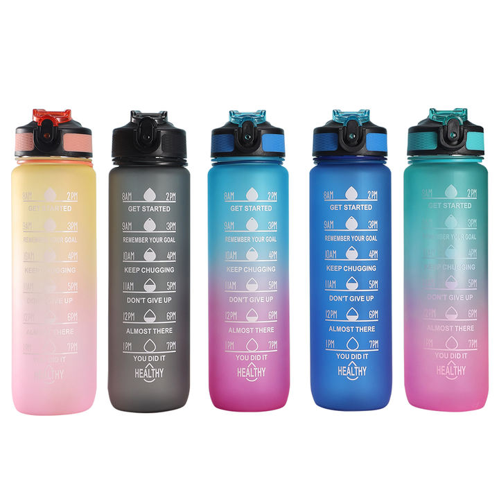 Custom Gradual Color Plastic Pp Sports 1L Water Bottle Bpa Free Water Bottles With Gym