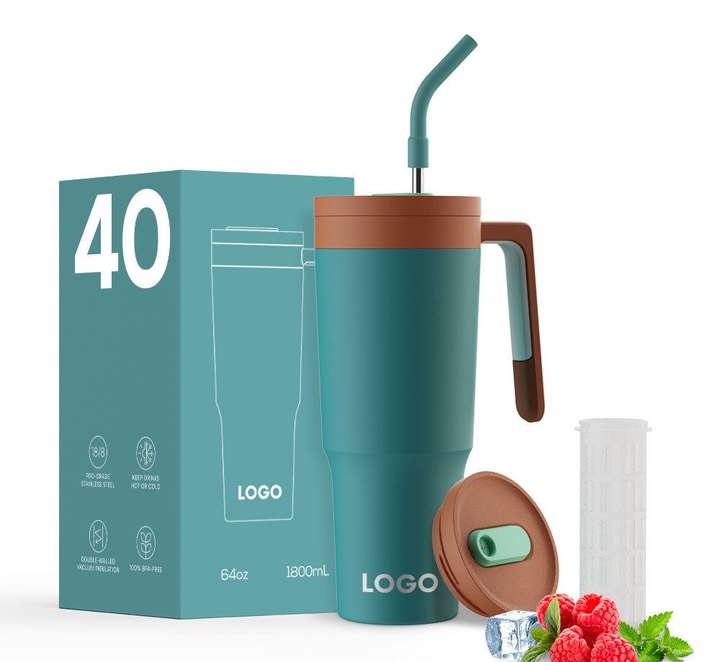 Custom Logo Double Wall Vacuum insulation 8/18 Stainless Steel 40oz Travel Tumbler Mug cup with Handle and straw Quality Manufacturing Direct