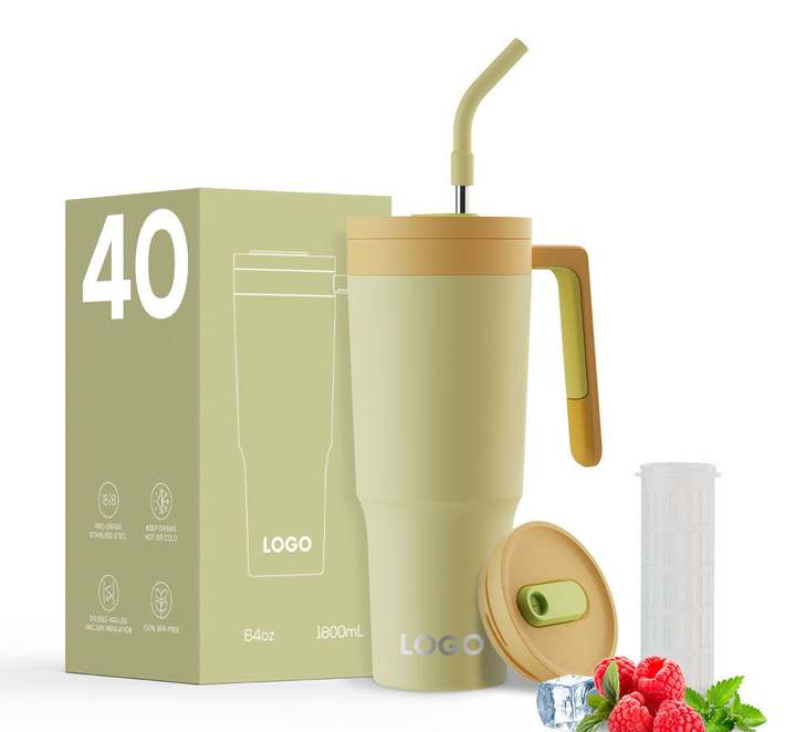 Custom Logo Double Wall Vacuum insulation 8/18 Stainless Steel 40oz Travel Tumbler Mug cup with Handle and straw Quality Manufacturing Direct