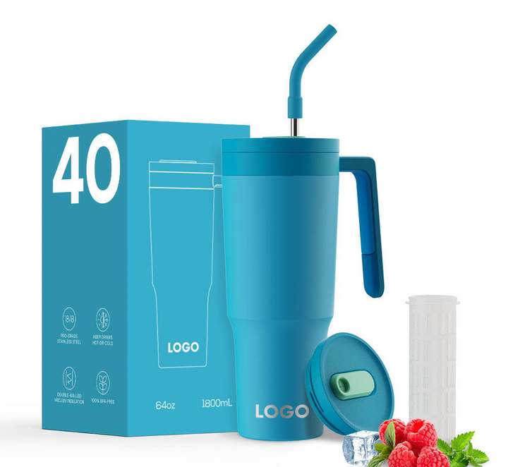 Custom Logo Double Wall Vacuum insulation 8/18 Stainless Steel 40oz Travel Tumbler Mug cup with Handle and straw Quality Manufacturing Direct