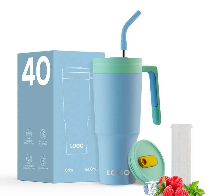 Custom Logo Double Wall Vacuum insulation 8/18 Stainless Steel 40oz Travel Tumbler Mug cup with Handle and straw Quality Manufacturing Direct