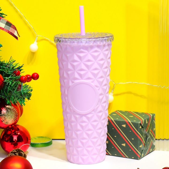 Custom color 24oz/710ml pink Glitter Pineapple travel Cup Bling Plastic Double Wall Studded glitter Tumbler with lid and straw