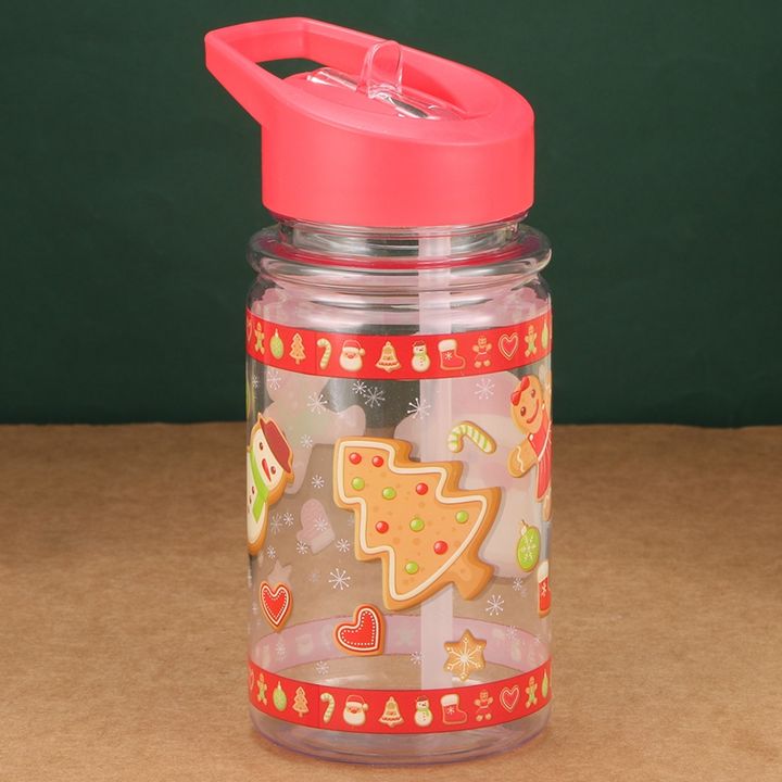 Custom logo 17oz/ 500ml Bpa free cute drinking bottle Christmas gingerbread man Kids Water Bottle with handle and straw lid Custom Manufacturing B2B