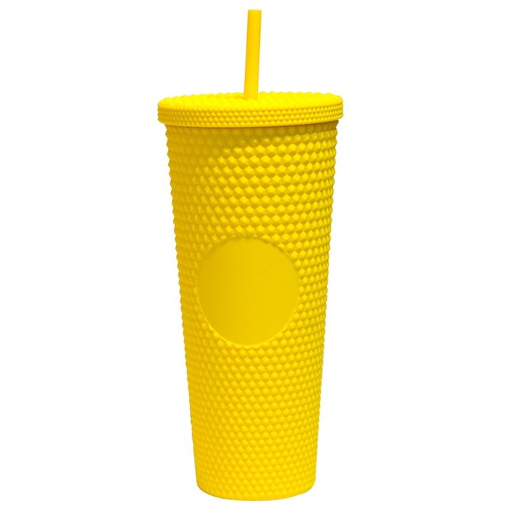 Customizable Single Color Printing 710ml/24oz Double Wall Insulated Venti Cup BPA Water Bottle Textured Acrylic Studs Yellow