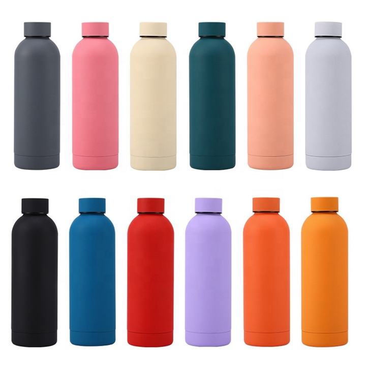 Customize 350ml/500ml/700ml   Leak-proof BPA Free Double Wall Rubber paint Stainless Steel Thermos Water Bottles Vaccum Flask Manufacturing & Supply Trade