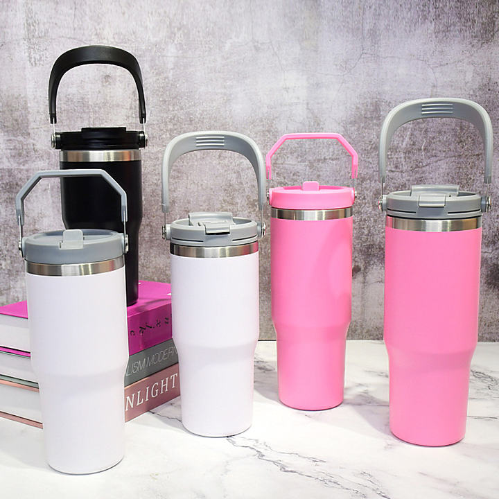 Customized 20oz/25oz/30oz double wall stainless steel Travel tumbler mug cup with Portable handle lid Factory Wholesale Excellence