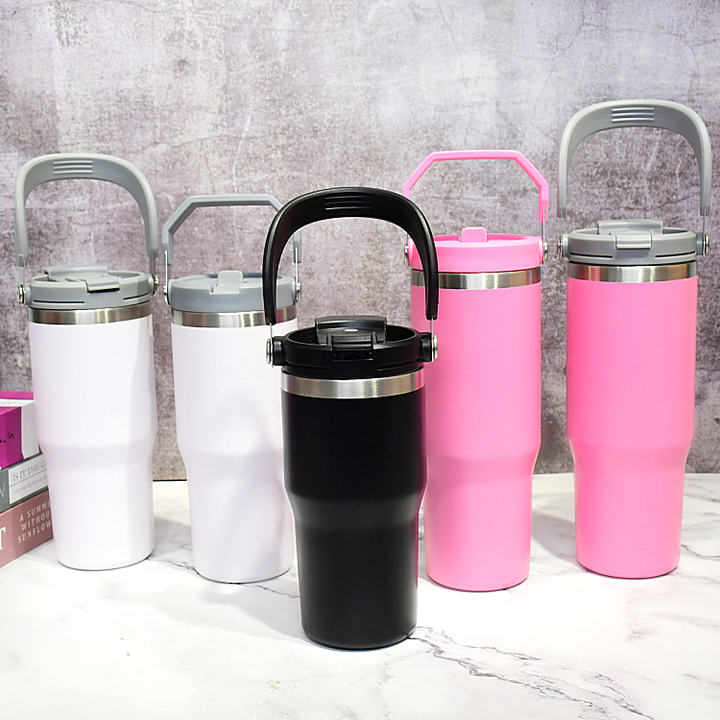 Customized 20oz/25oz/30oz double wall stainless steel Travel tumbler mug cup with Portable handle lid Factory Wholesale Excellence