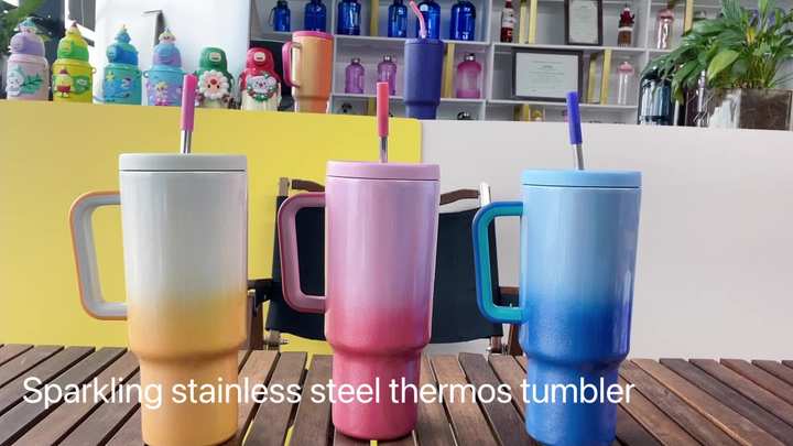 Customized Rainbow paint Leakproof double wall Stainless Steel Vacuum tumbler with straw and handle Direct Supplier Pricing Custom Solutions
