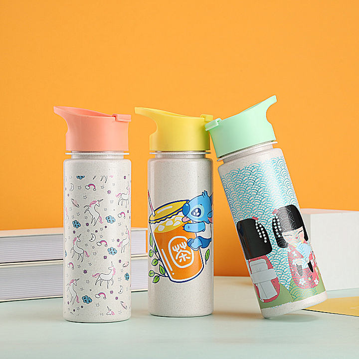 Customized bpa free Leak Proof Lightweight Drinking Bottle 24oz Plastic Portable Wheat Straw  Rice Husk Fiber Water Bottle Industrial Wholesale Pricing