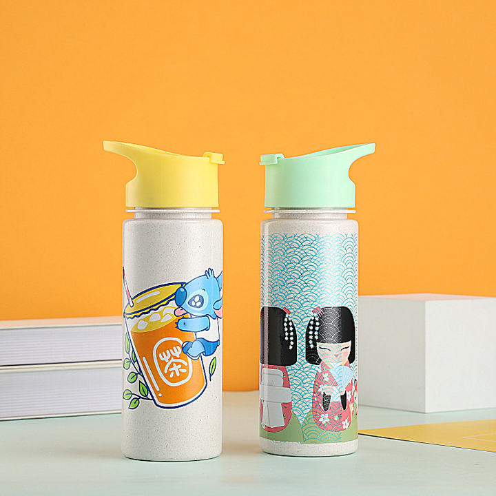Customized bpa free Leak Proof Lightweight Drinking Bottle 24oz Plastic Portable Wheat Straw  Rice Husk Fiber Water Bottle Industrial Wholesale Pricing
