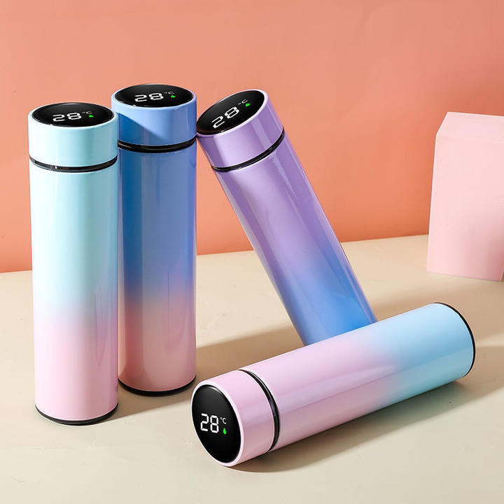 Customized bpa free Stainless Steel vacuum Cup LED Temperature Display Smart Thermos Flask Water bottle with tea infuser Trade Factory Direct