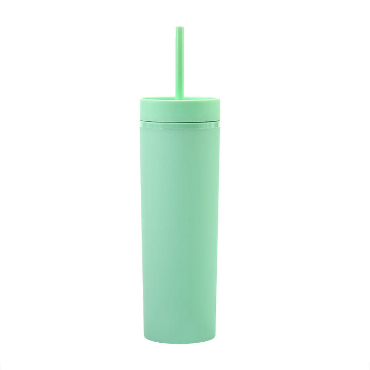 Double Layer Plastic Frosted Water Cup 16OZ Straight Body Can Be Customized Sippy Cup Double Layer Plastic Water Bottle