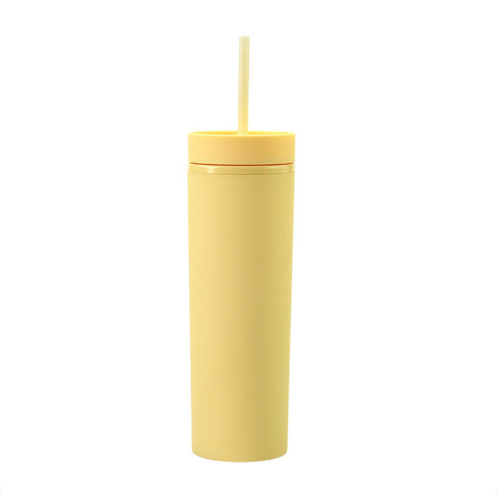 Double Layer Plastic Frosted Water Cup 16OZ Straight Body Can Be Customized Sippy Cup Double Layer Plastic Water Bottle