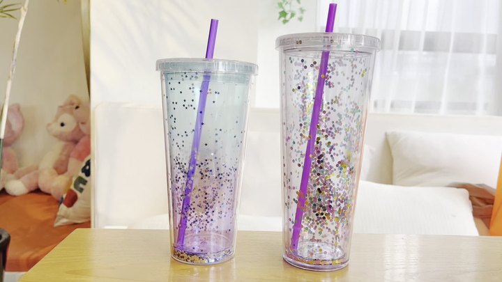 Double Walled Tumbler Clear Plastic Acrylic Wholesale Pre-drilled 26oz/750ml Europe Unisex Plastic Cup with Straw Camp Support